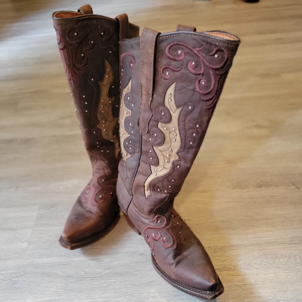 100% Leather Studded Cowgirl Boots